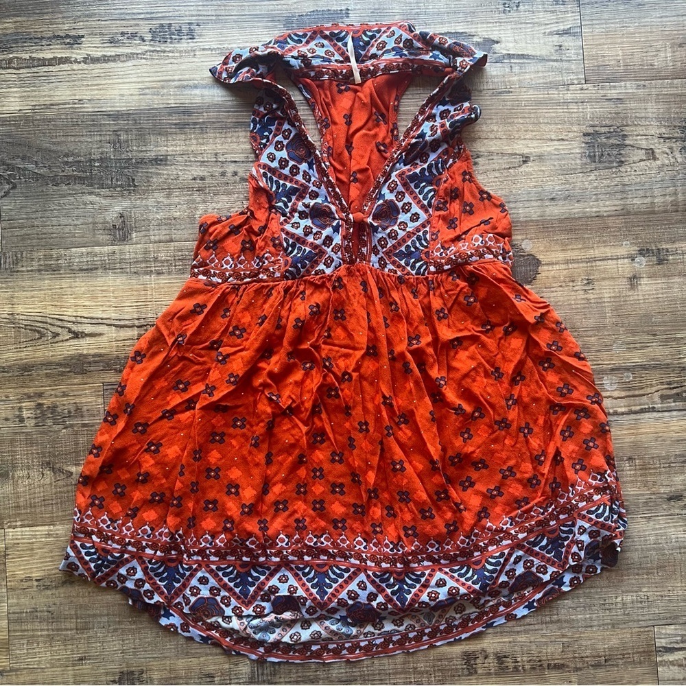 Free People Womens Charlotte Tunic Top Rust Orange Collared Sleeveless Size XS